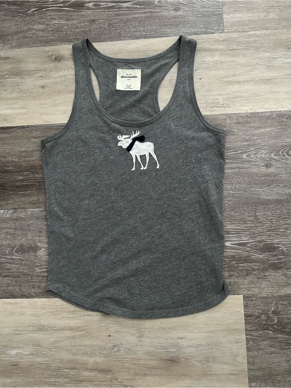 Abercrombie & Fitch Gray Racerback Tank with White Moose Patch